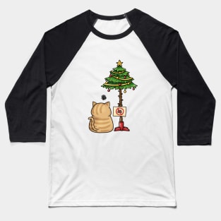 Funny Cat Christmas Tree Baseball T-Shirt